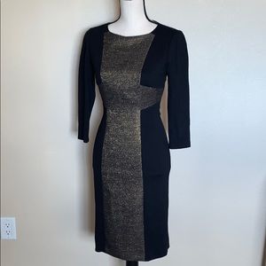 Black and Gold Sheath Dress - Sleek Colorblock Design